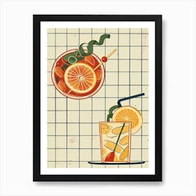 Geometric Cocktails Grid Background Art Print