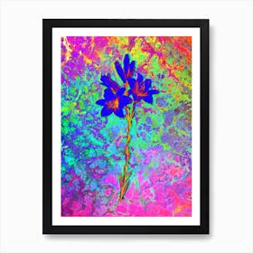 Madonna Lily Botanical in Acid Neon Pink Green and Blue Art Print