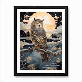 Eastern Screech Owl 3 Gold Detail Painting Art Print