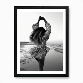 Woman In The Beach Black And White Fashion Photography Bathroom Art Print