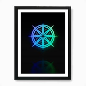 Neon Blue and Green Abstract Geometric Glyph on Black n.0434 Art Print