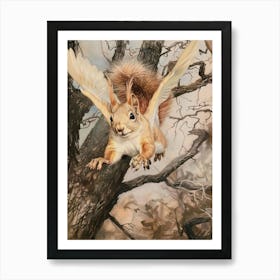 Flying Squirrel Pastel Watercolour 2 Art Print