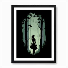 Silhouette Of A Woman In The Forest 1 Art Print