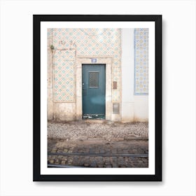 Dark Green Door And Portuguese Tiles Art Print