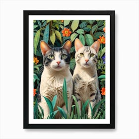 Two Cats In The Garden Art Print