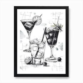 Cocktail Selection Linework Sketch Illustration Art Print