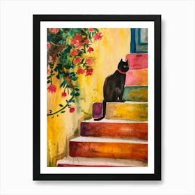 Cat On Stairs Art Print