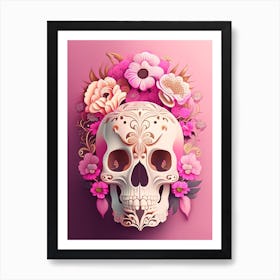 Skull With Mandala 5 Patterns Pink Vintage Floral Art Print