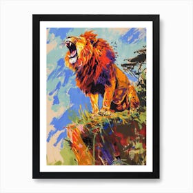 Masai Lion Roaring On A Cliff Fauvist Painting 3 Art Print