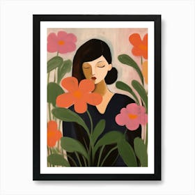 Woman With Autumnal Flowers Cyclamen 3 Art Print