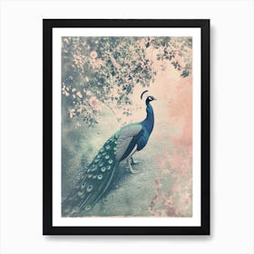 Vintage Peacock On A Path Cyanotype Inspired 2 Art Print