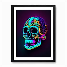 Skull With Neon 3 Accents Mexican Art Print