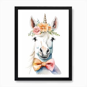 Baby Unicorn Flower Crown Bowties Woodland Animal Nursery Decor (10) Art Print