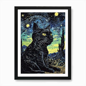 Starry Night Cat 4 Art Print