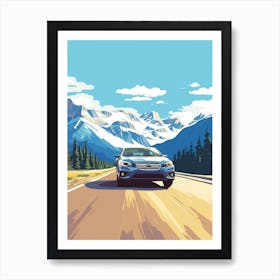 A Subaru Impreza Car In Icefields Parkway Flat Illustration 1 Art Print