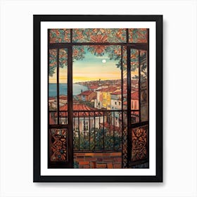 Window View Of Lisbon Portugal In The Style Of William Morris 4 Art Print