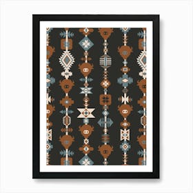 American Buffalo and Aztec Lines Black, Slate, Brown Art Print