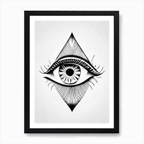 Awareness, Symbol, Third Eye Simple Black & White Illustration 5 Art Print
