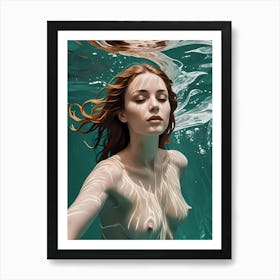 Underwater Love: Serenity in the Deep A Nude Girl Under Water Art Print