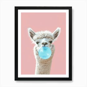 Llama Chewing Bubble Gum Art Print