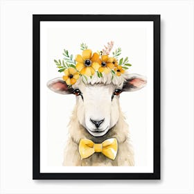 Baby Blacknose Sheep Flower Crown Bowties Animal Nursery Wall Art Print (12) Art Print
