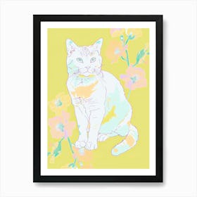 Cute American Shorthair Cat With Flowers Illustration 4 Art Print