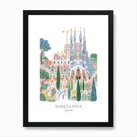 Barcelona Spain 2 Gouache Travel Illustration Art Print