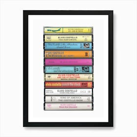 Elvis Costello - Music Poster - Albums on Cassette Print Art Print