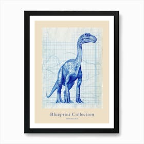 Dryosaurus Dinosaur Blue Print Sketch 2 Poster Art Print