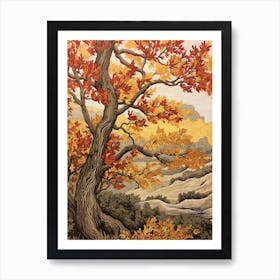 Eastern Cottonwood 1 Vintage Autumn Tree Print  Art Print