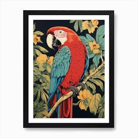 Vintage Bird Linocut Macaw 4 Affiche