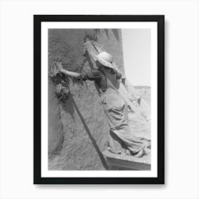 Spanish American Woman Plastering Adobe House, Chamisal, New Mexico By Russell Lee 1 Art Print