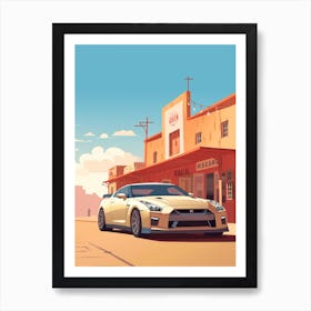 A Nissan Gt R Car In Route 66 Flat Illustration 4 Art Print