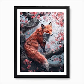 Red Fox In Cherry Blossoms Art Print