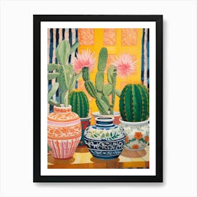 Cactus Painting Maximalist Still Life Golden Barrel Cactus 1 Art Print