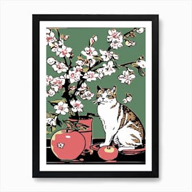 Drawing Of A Still Life Of Apple Blossom With A Cat 1 Art Print