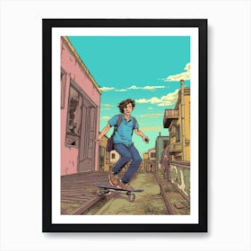 Skateboarding In Istanbul, Turkey Comic Style 2 Art Print