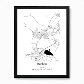 Baden,Austria Minimalist Map Art Print