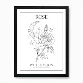 Rose With A Moon Line Drawing 3 Poster Art Print