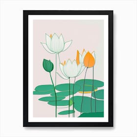 Lotus Flowers In Park Minimal Line Drawing 3 Art Print