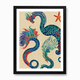 Seahorse Vintage Graphic Watercolour Art Print