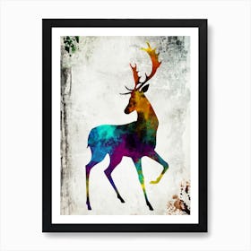 A Stag Deer Animal Art Illustration In A Painting Style 06 Art Print