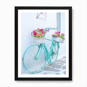 Turquoise Bike In Paros Art Print