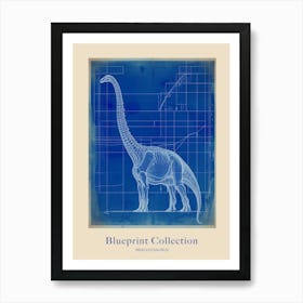 Brachiosaurus Dinosaur Blue Print Sketch 4 Poster Art Print