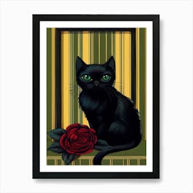 Victorian Black Cat With Rose, Black Cat Collection  Art Print