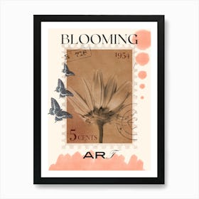 Blooming and three Butterflies Art Print