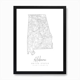 Alabama Minimal Street Map Art Print