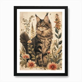 Maine Coon Cat Japanese Illustration 2 Art Print