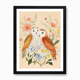 Folksy Floral Animal Drawing Owl 2 Art Print