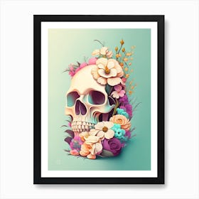 Skull With Tattoo Style Artwork 2 Pastel Vintage Floral Art Print